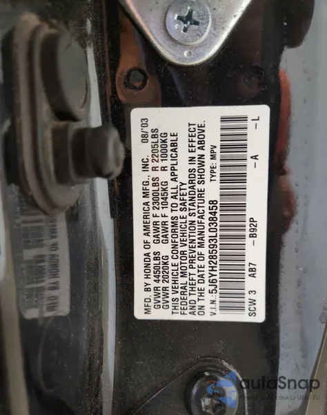 2003 Honda Element Ex from USA, damaged, VIN 5J6YH28593L038458